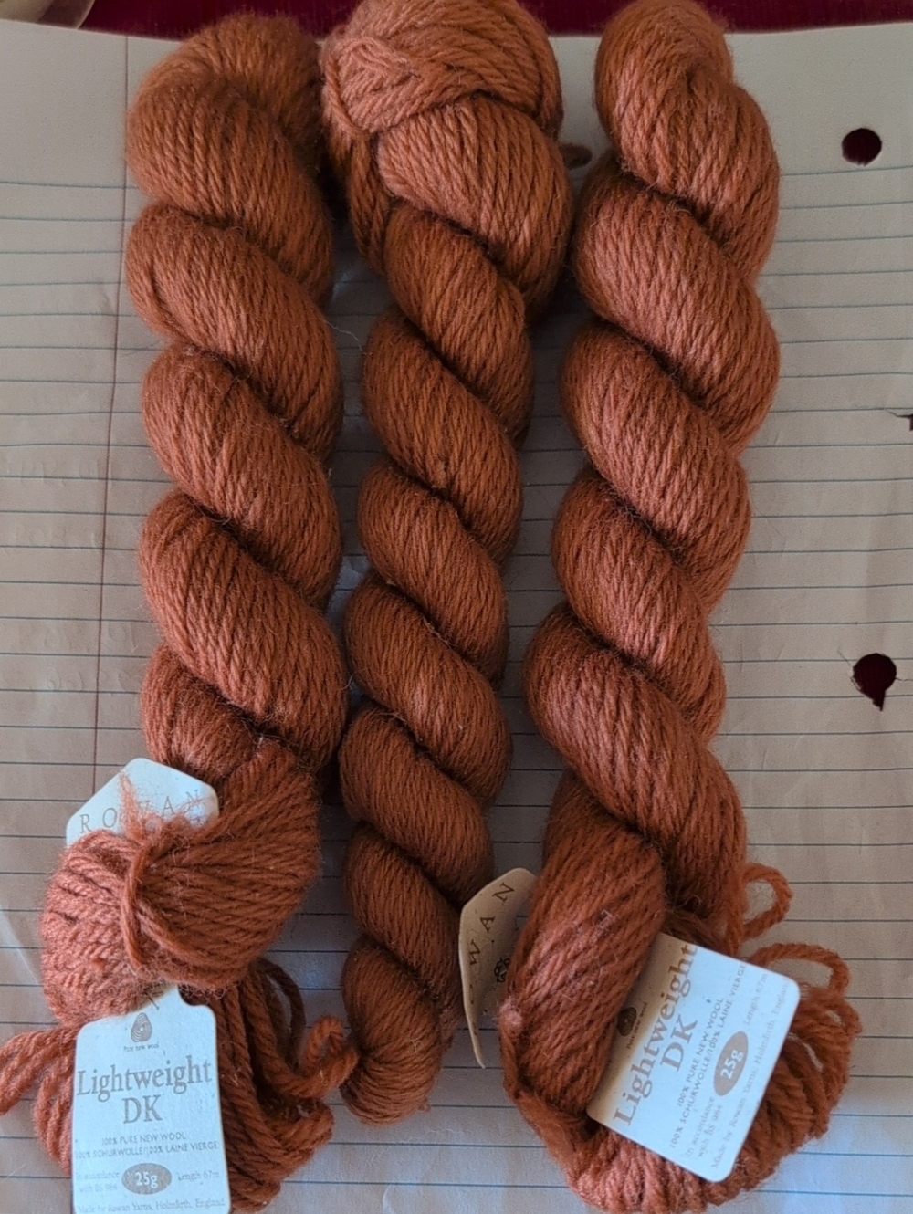 3 Rowan Lightweight DK Yarn Skeins in Rusty Pumpkin